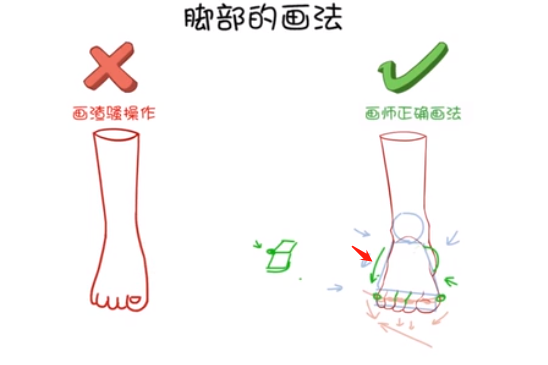 腳掌對(duì)腳后跟有一個(gè)遮擋的關(guān)系，所以在畫正面腳的時(shí)候，一定要注意.png